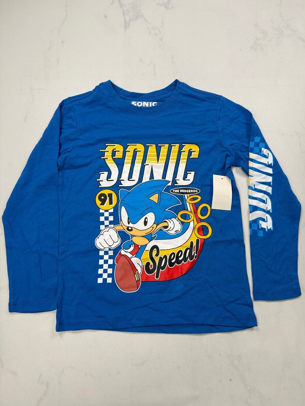Sonic Speed Graphic Tee Blue 2010s Street Style - Boys M
